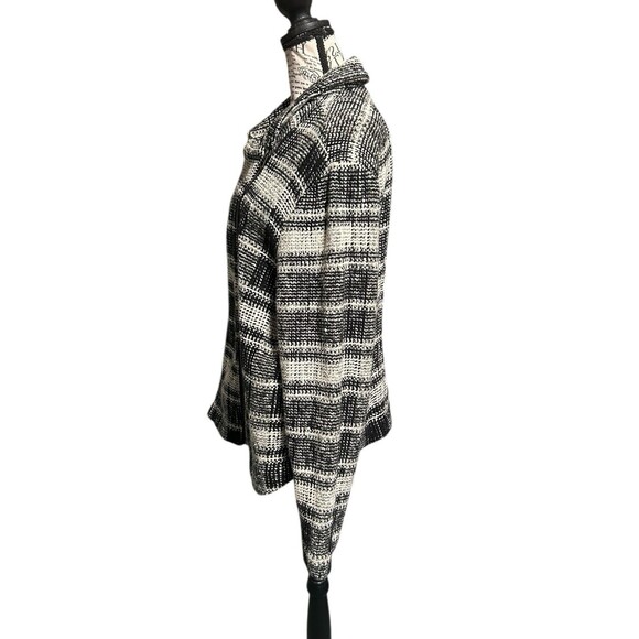 LUCKY BRAND Harper Sweater Jacket Tweed Black White Gray Plaid Moto Plus Sz 2X - Picture 4 of 9